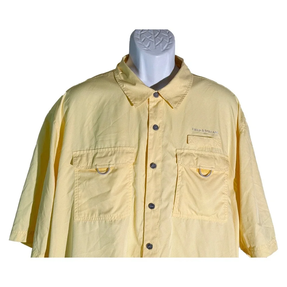 FIELD & STREAM Men's Short Sleeve Button Down Vented Fishing‎ Shirt Yellow 2XL